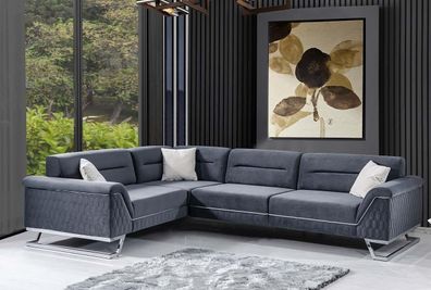 Stilvolle Graue L-Form Couch Wohnzimmer Designer Stoffsofa Eckcouch Neu