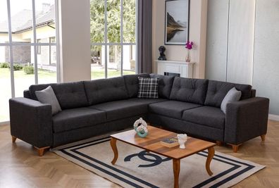 Graues Wohnzimmer L-Form Sofa Designer Stoffsofa Luxus Moderne Couch