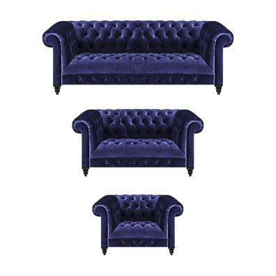 Garnitur Blau Sofa Komplett Luxus Sofagarnitur 3tlg Textil Wohnzimmer Neu