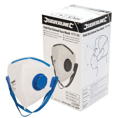 FFP-2-NR-Atemschutzmasken m. Ventil, flach gefaltet, Verkaufsdisplay, 25er-Pckg. FFP2
