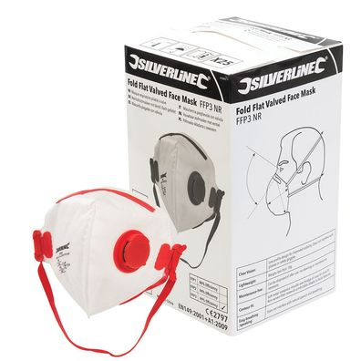 FFP-3-NR-Atemschutzmasken m. Ventil, flach gefaltet, Verkaufsdisplay, 25er-Pckg. FFP3