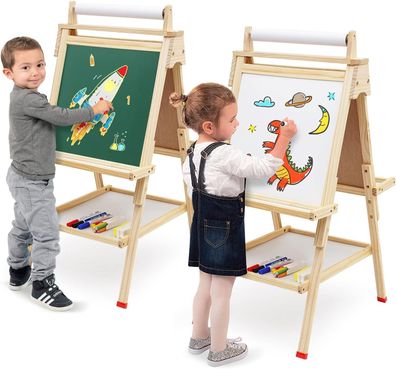 Arkmiido Kinder-Staffelei, doppelseitig, mit Papierrolle, Kreidetafel und Whiteboard