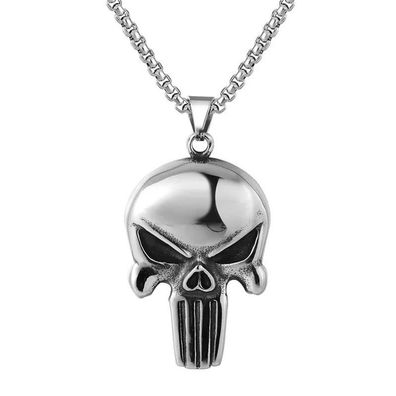 Punisher Halskette aus Titan Stahl in Silber - Marvel Edelstahl Schmuck Halsketten