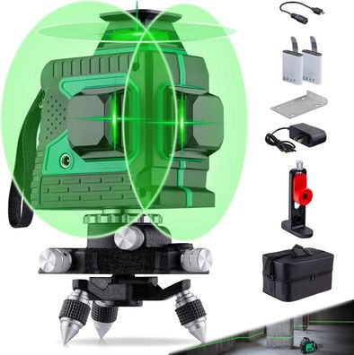 Laser-Nivelliergerät,12 Linien, automat, Kreuzlinienlaser,3x360°, nachfüllbar, grün,