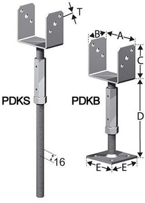 Pfostenhalter PDKB und PDKS, höhenverstellb.