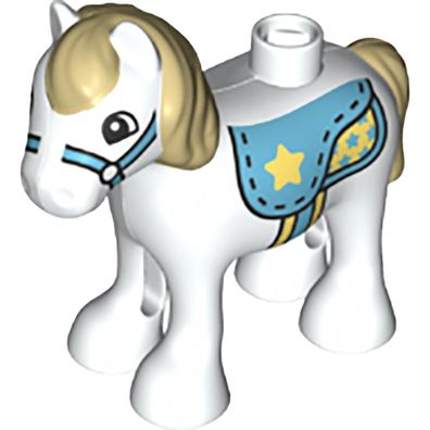LEGO® Duplo Horse Baby Foal Pony with Tan Mane and Tail, Medium Azure Saddle wit