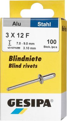 Blindniet Mini-Pack Alu/ Stahl, Standard, Flachrundkopf