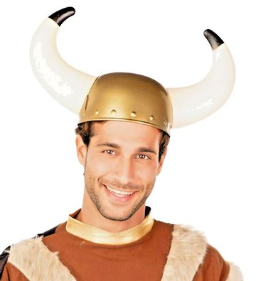 goldener Wikingerhelm mit Hörnern Helm zum Kostüm Wikinger Krieger Barbar