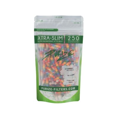 PURIZE Xtra Slim Size Aktivkohlefilter 250 Stück 6 mm rainbow (Gr. Xtra Slim (6mm))