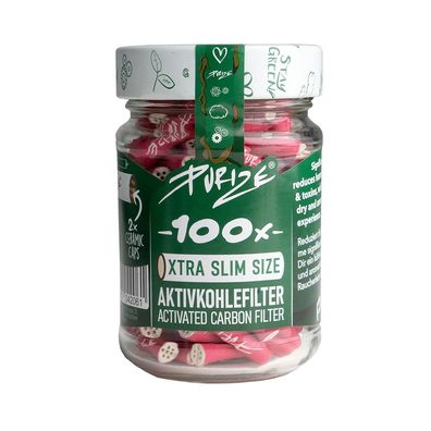 PURIZE Xtra Slim Size Aktivkohlefilter 100 Stück im Glas 6 mm pink
