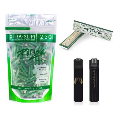 PURIZE Xtra Slim Size 250 Aktivkohlefilter grün inkl. KSS Papers und Clipper