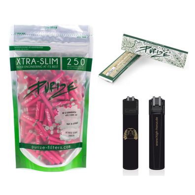 PURIZE Xtra Slim Size 250 Aktivkohlefilter pink inkl. KSS Papers und Clipper