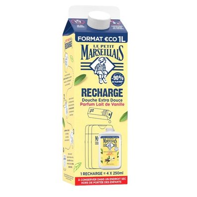 Le Petit Marseillais Flüssigseife Vanille Milch 1 Liter Nachfüllpack aus Frankreich