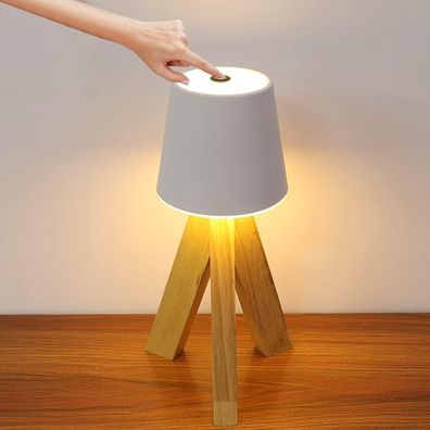 LED Tischlampe Dimmbar Holz Tischleuchte Kabellos 3 Farbe Lampe Akku Innen/ Außen