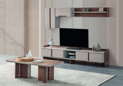 Stilvolle Wohnzimmer Wandgarnitur Designer TV-Ständer Holz Couchtisch