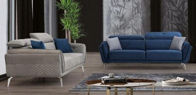 Designer Polster Couchgarnitur Blau-Graue Stoffsofas Luxus 2x 3-Sitzer