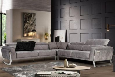 Graues Wohnzimmer Ecksofa L-Form Couch Großes Stoffsofa Luxus Möbel Neu