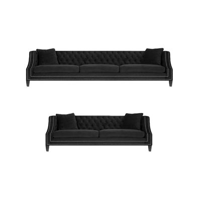 Sofa Komplett Chesterfield Schwarz 2x Sofas Couch Wohnzimmer Polstermöbel