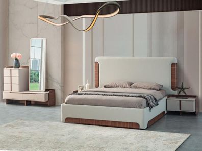 Stilvolle Beige Schlafzimmer Möbel Polster Doppelbett Schminktisch 5tlg