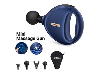 Bitfinic Massagepistole Mini Massagegerät 0,47kg , 4 Geschwindigkeiten 4 köpfe