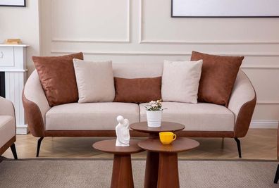 Braun-Beiger 3-Sitzer Wohnzimmer Stoffsofa Luxuriöse Polster Couch Neu