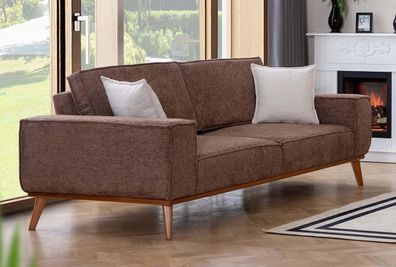 Brauner Textil Dreisitzer Wohnzimmer Stoffsofa Luxuriöse Polster Möbel