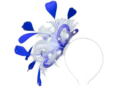 LED Haarreif mit Federn blau / weiß Karneval Fasching Garde Musketier Kostüm JGA