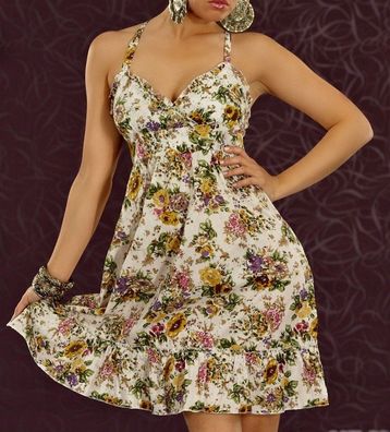 Sexy Miss Damen Mini Kleid Sommer Girly Flower Dress Volant 34/36/38 bunt TOP