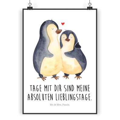 Mr. & Mrs. Panda Poster Pinguin umarmen mit Spruch (Gr. DIN A4)