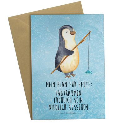 Mr. & Mrs. Panda Grußkarte Pinguin Angler mit Spruch