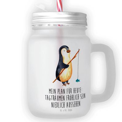Mr. & Mrs. Panda Trinkglas Mason Jar Pinguin Angler mit Spruch