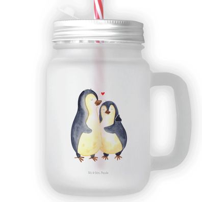 Mr. & Mrs. Panda Trinkglas Mason Jar Pinguin umarmen ohne Spruch