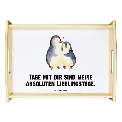 Mr. & Mrs. Panda Serviertablett Pinguin umarmen mit Spruch