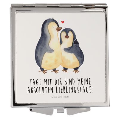 Mr. & Mrs. Panda Handtaschenspiegel quadratisch Pinguin umarmen mit Spruch