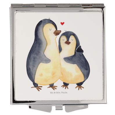 Mr. & Mrs. Panda Handtaschenspiegel quadratisch Pinguin umarmen ohne Spruch