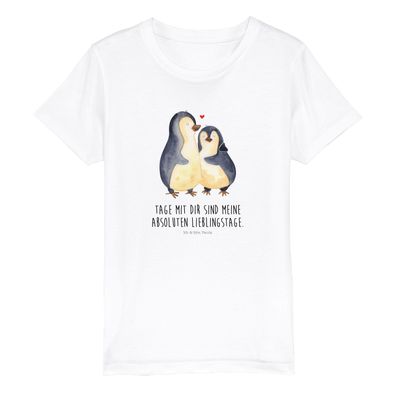 Mr. & Mrs. Panda Organic Kinder T-Shirt Pinguin umarmen mit Spruch