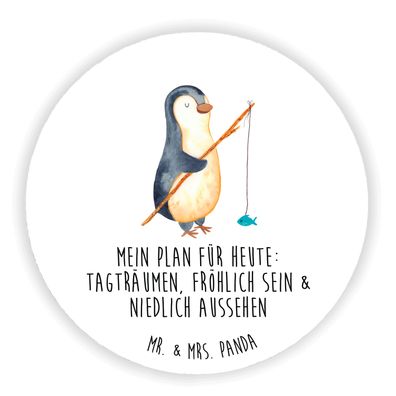 Mr. & Mrs. Panda Rund Magnet Pinguin Angler mit Spruch