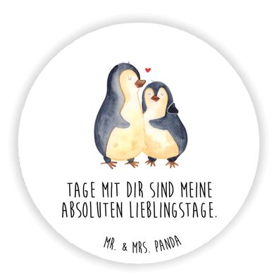 Mr. & Mrs. Panda Rund Magnet Pinguin umarmen mit Spruch