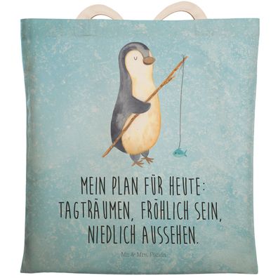 Mr. & Mrs. Panda Einkaufstasche Pinguin Angler mit Spruch