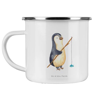 Mr. & Mrs. Panda Camping Emaille Tasse Pinguin Angler ohne Spruch