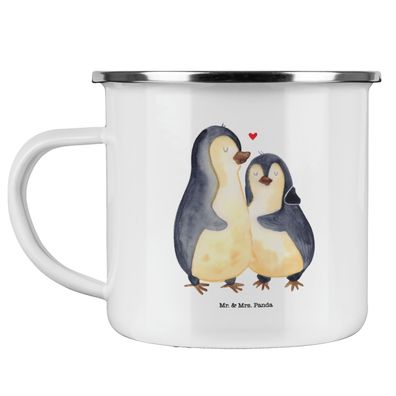 Mr. & Mrs. Panda Camping Emaille Tasse Pinguin umarmen ohne Spruch