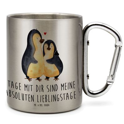 Mr. & Mrs. Panda Edelstahlbecher Pinguin umarmen mit Spruch