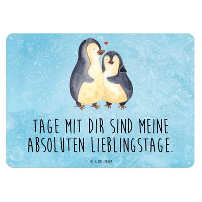 Mr. & Mrs. Panda Blechschild Pinguin umarmen mit Spruch (Gr. DIN A3)