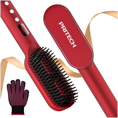 Pritech- Haarglätterbürste, Wärme-Haarbürste, Ionisch, LED-Anzeige, 6 Temperatur