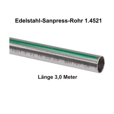 Viega Edelstahlrohr Sanpress nickelfrei 1.4521 in 3,0 m Stange, 15 x 1 mm