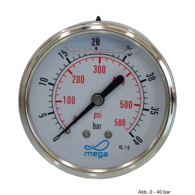 Glyzerinmanometer, AG, Anschluss 1/4", hinten, -1 - 0 bar, Gehäuse 63 mm