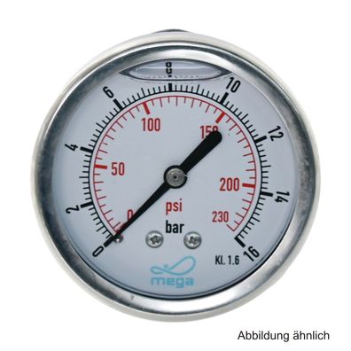 Glyzerinmanometer, AG, Anschluss 1/4", hinten, 0 - 16 bar, Gehäuse 63 mm