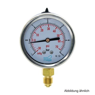 Glyzerinmanometer, AG, Anschluss 1/4", unten, -1 - 5 bar, Gehäuse 63 mm