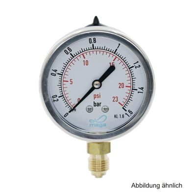 Glyzerinmanometer, AG, Anschluss 1/4", unten, 0 - 1,6 bar, Gehäuse 63 mm
