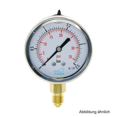 Glyzerinmanometer, AG, Anschluss 1/4", unten, 0 - 2,5 bar, Gehäuse 63 mm